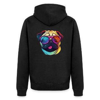 Pug dog with colorful sunglasses - Unisex Premium Organic Zip Hoodie - black - Back - Nico (187cm)
