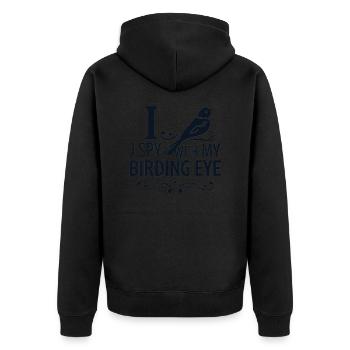 "j'espionne avec un œil d'oiseau" - Veste à capuche bio Premium Unisexe - noir - Dos - Nico (187cm)