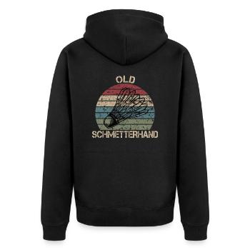Old Schmetterhand Badminton - Unisex Premium Bio Zip Hoodie - Schwarz - Hinten - Nico (187cm)