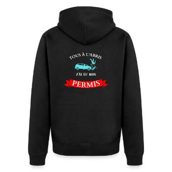Tous à l'abris, j'ai eu mon permis - Veste à capuche bio Premium Unisexe - noir - Dos - Nico (187cm)