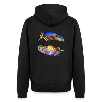 Feder - Unisex Premium Bio Zip Hoodie - Schwarz - Hinten - Nico (187cm)