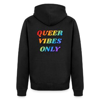 Queer Vibes Nur Regenbogenfarben - Unisex Premium Bio Zip Hoodie - Schwarz - Hinten - Nico (187cm)