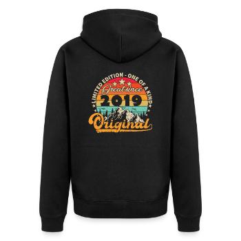Vintage Born 2019 Birthday Gift. - Unisex Premium Organic Zip Hoodie - black - Back - Nico (187cm)