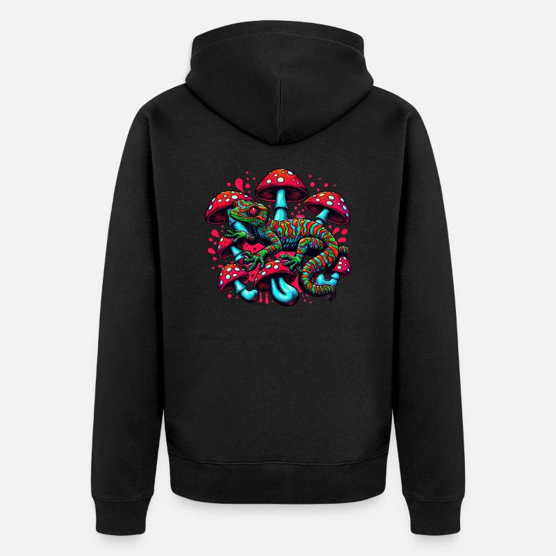 Gecko psychédélique aux champignons - Veste à capuche bio Premium Unisexe - noir