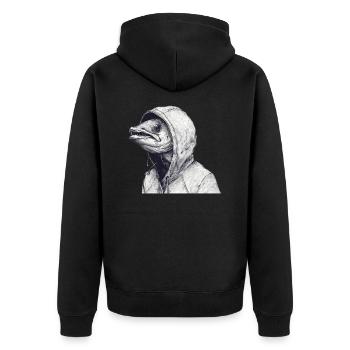 Piranha-Head Fisherman Hybrid - Unisex Premium Bio Zip Hoodie - Schwarz - Hinten - Nico (187cm)