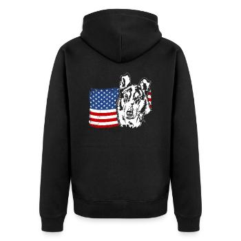 Kurzhaarcollie Collie Amerika Fahne Hunde Wilsigns - Unisex Premium Bio Zip Hoodie - Schwarz - Hinten - Nico (187cm)