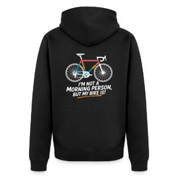 Ich bin kein Morgenmensch, aber mein Fahrrad ist es - Unisex Premium Bio Zip Hoodie - Schwarz - Hinten - Nico (187cm)
