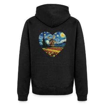 Holland Kunst Windmühle und Tulpen VG - Unisex Premium Bio Zip Hoodie - Schwarz - Hinten - Nico (187cm)