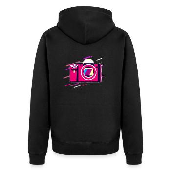 Hintergrund Körper 80er Retro Violett - Unisex Premium Bio Zip Hoodie - Schwarz - Hinten - Nico (187cm)