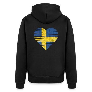 Sweden Heart by the Manzanita`s - Unisex Premium Bio Zip Hoodie - Schwarz - Hinten - Nico (187cm)