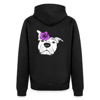 Staffordshire mit Hibiskus - Unisex Premium Bio Zip Hoodie - Schwarz - Hinten - Nico (187cm)