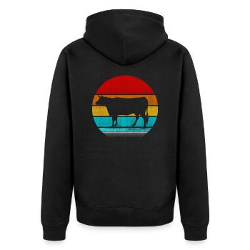 Retro Vinatge Kuh - Unisex Premium Bio Zip Hoodie - Schwarz - Hinten - Nico (187cm)