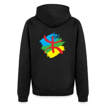 Stilisierte Amazigh-Flagge - Unisex Premium Bio Zip Hoodie - Schwarz - Hinten - Nico (187cm)