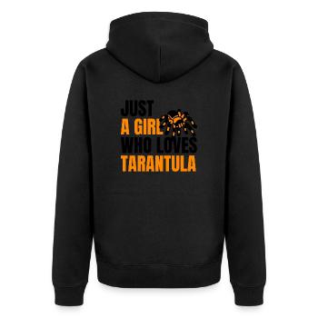 NUR EIN MÄDCHEN, DAS VOGELSPINNE LIEBT - Unisex Premium Bio Zip Hoodie - Schwarz - Hinten - Nico (187cm)