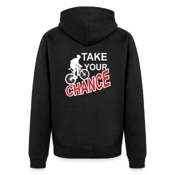 Radfahrer Take your chance - Unisex Premium Bio Zip Hoodie - Schwarz - Hinten - Nico (187cm)