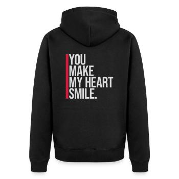 make my heart smile - Unisex Premium Bio Zip Hoodie - Schwarz - Hinten - Nico (187cm)