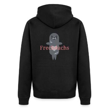 süße Babyrobbe Frechdachs - Unisex Premium Bio Zip Hoodie - Schwarz - Hinten - Nico (187cm)