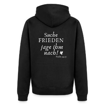 Suche Frieden Psalm 34,15 - Unisex Premium Bio Zip Hoodie - Schwarz - Hinten - Nico (187cm)