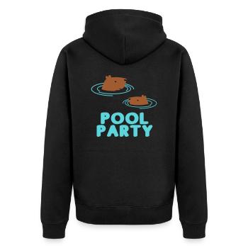 Capybara Pool Party - Unisex Premium Bio Zip Hoodie - Schwarz - Hinten - Nico (187cm)
