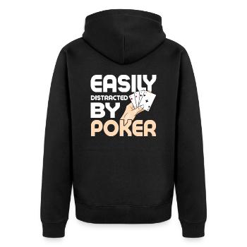 Easily Distracted By Poker Gambling Card Player - Unisex Premium Organic Zip Hoodie - black - Back - Nico (187cm)