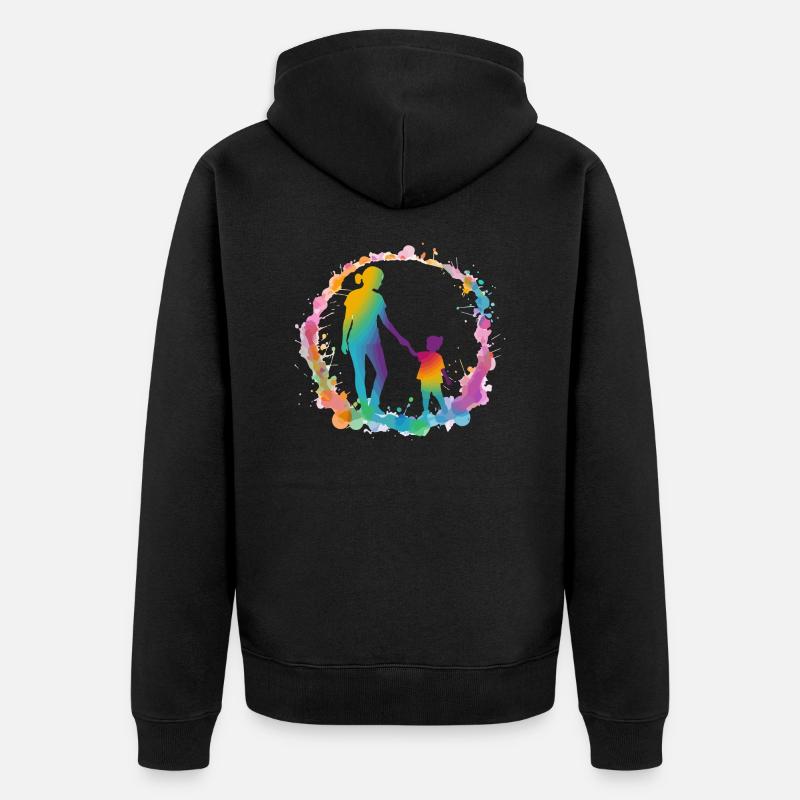 Silhouette von Mutter und Tochter - Unisex Premium Bio Zip Hoodie - Schwarz