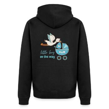 Little boy on the way with stork - Unisex Premium Organic Zip Hoodie - black - Back - Nico (187cm)