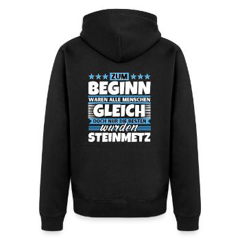 Zum Beginn gleich die besten wurden Steinmetz - Unisex Premium Bio Zip Hoodie - Schwarz - Hinten - Nico (187cm)