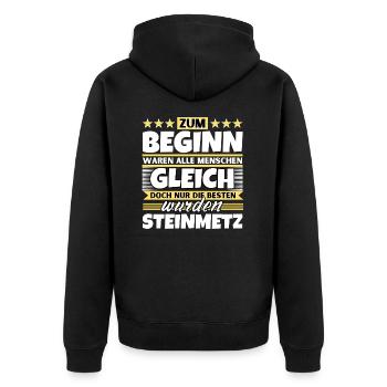 Zum Beginn gleich die besten wurden Steinmetz - Unisex Premium Bio Zip Hoodie - Schwarz - Hinten - Nico (187cm)