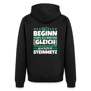 Zum Beginn gleich die besten wurden Steinmetz - Unisex Premium Bio Zip Hoodie - Schwarz - Hinten - Nico (187cm)
