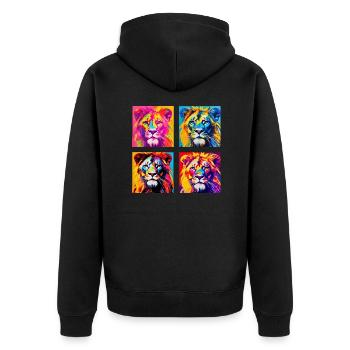 Regal Lion Power: Auffälliges T-Shirt im Pop-Art-Stil - Unisex Premium Bio Zip Hoodie - Schwarz - Hinten - Nico (187cm)