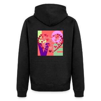 "LOVE" - Ein buntes Design voller Liebe - Unisex Premium Bio Zip Hoodie - Schwarz - Hinten - Nico (187cm)