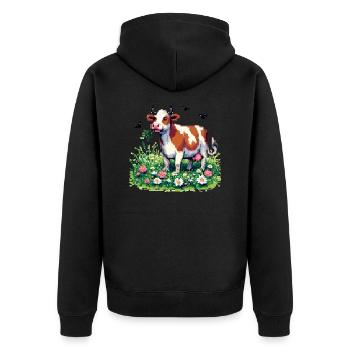 PixelArt Happy Cow - Unisex Premium Bio Zip Hoodie - Schwarz - Hinten - Nico (187cm)