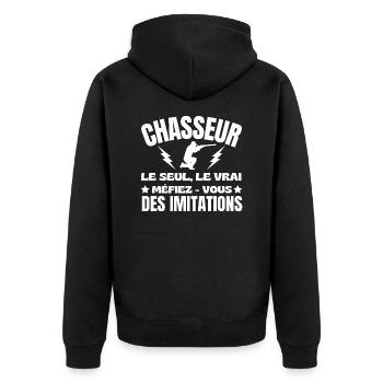 HUNTER IST DER EINZIG WAHRE - Unisex Premium Bio Zip Hoodie - Schwarz - Hinten - Nico (187cm)