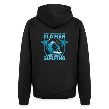 Never Underestimate An Old Man Who Loves Surfing B - Unisex Premium Organic Zip Hoodie - black - Back - Nico (187cm)