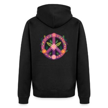 Zeichen des Friedens - Unisex Premium Bio Zip Hoodie - Schwarz - Hinten - Nico (187cm)
