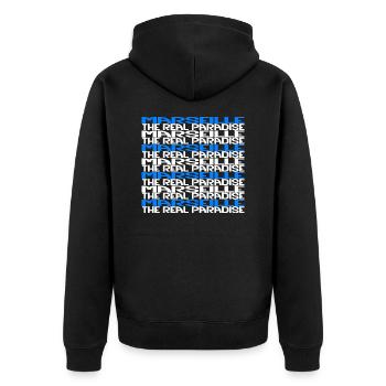 Marseille die wahre Überraschung - Unisex Premium Bio Zip Hoodie - Schwarz - Hinten - Nico (187cm)