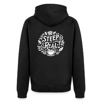 Ziehen Sie es echt - Unisex Premium Bio Zip Hoodie - Schwarz - Hinten - Nico (187cm)
