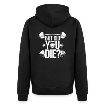 For fitness freaks with a sense of fun - Unisex Premium Organic Zip Hoodie - black - Back - Nico (187cm)