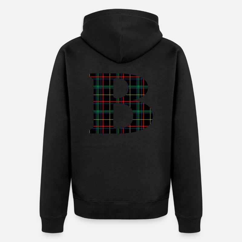 Monogrammiert b Schottischer Tartan - Unisex Premium Bio Zip Hoodie - Schwarz