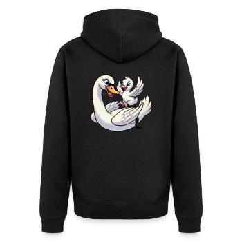 Schwanenmutter und Kind beim Herumtollen - Unisex Premium Bio Zip Hoodie - Schwarz - Hinten - Nico (187cm)