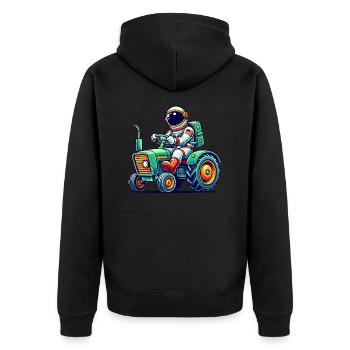 Astronaut Traktor - Unisex Premium Bio Zip Hoodie - Schwarz - Hinten - Nico (187cm)