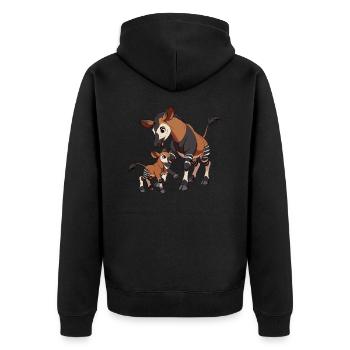 Okapi Mutter und Kind - Unisex Premium Bio Zip Hoodie - Schwarz - Hinten - Nico (187cm)