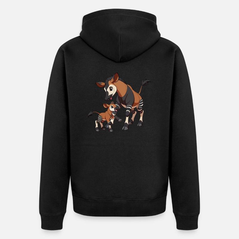 Okapi Mutter und Kind - Unisex Premium Bio Zip Hoodie - Schwarz