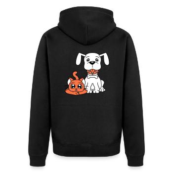 Hund Katze Zwei Freunde Team Kätzchen 2 Duo Crew - Unisex Premium Bio Zip Hoodie - Schwarz - Hinten - Nico (187cm)