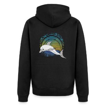 Delfin - Unisex Premium Bio Zip Hoodie - Schwarz - Hinten - Nico (187cm)
