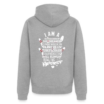 Bowling Beast - Unisex Premium Organic Zip Hoodie - heather grey - Back - Nico (187cm)
