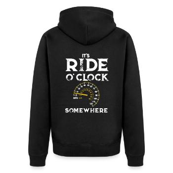 Motorcycling It's Ride O'clock Somewhere - Unisex Premium Organic Zip Hoodie - black - Back - Nico (187cm)