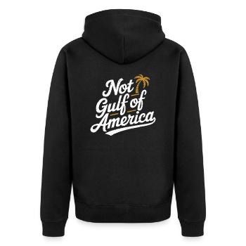 Nicht Golf von Amerika - Unisex Premium Bio Zip Hoodie - Schwarz - Hinten - Nico (187cm)