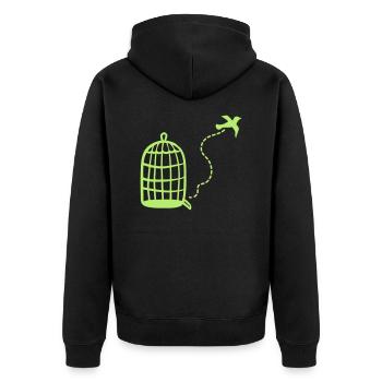 Käfig - Vogel fliegt - Unisex Premium Bio Zip Hoodie - Schwarz - Hinten - Nico (187cm)