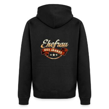 Ehefrau des Jahres RAHMENLOS Geschenk - Unisex Premium Bio Zip Hoodie - Schwarz - Hinten - Nico (187cm)